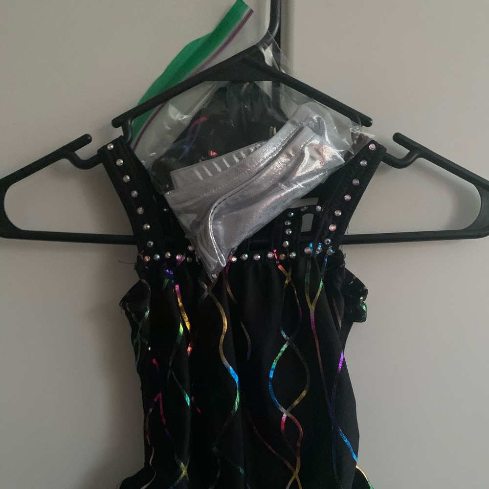 Black/metallic rainbow child dance costume